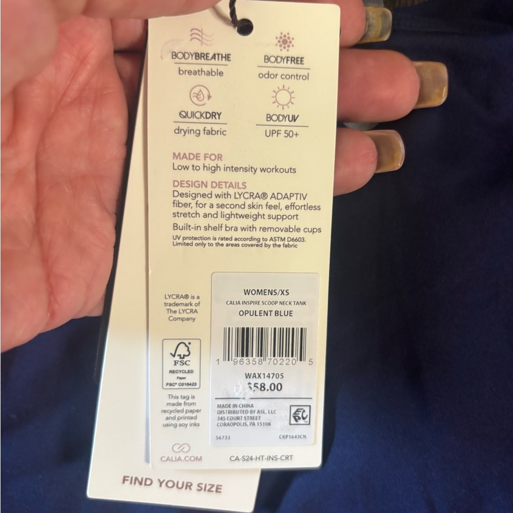 Calia Inspire Scoop Neck Tank Opulent Blue NWT Women’s XS - Picture 5 of 8